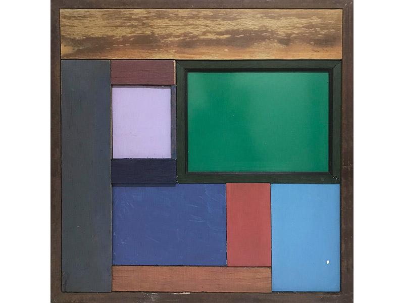49. GaKO. art. José Ivacy. Construção com madeira. Assemblage, madeira pigmentada e recortada. 60x60x3,5 cm. 2016