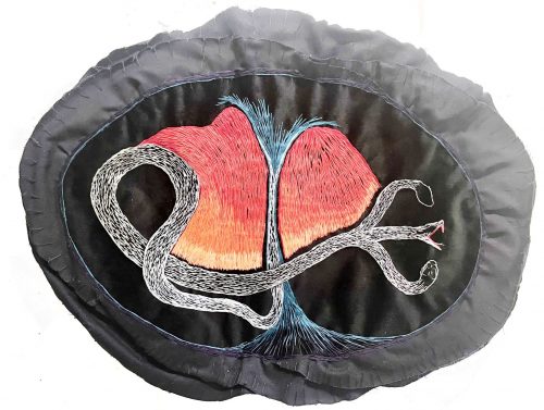 Selva de Carvalho
A Cachoeira me Hidra, 2020
Bordado em tecido de veludo e algodão, preenchido com tecidos reciclado/s
30 x 60 cm